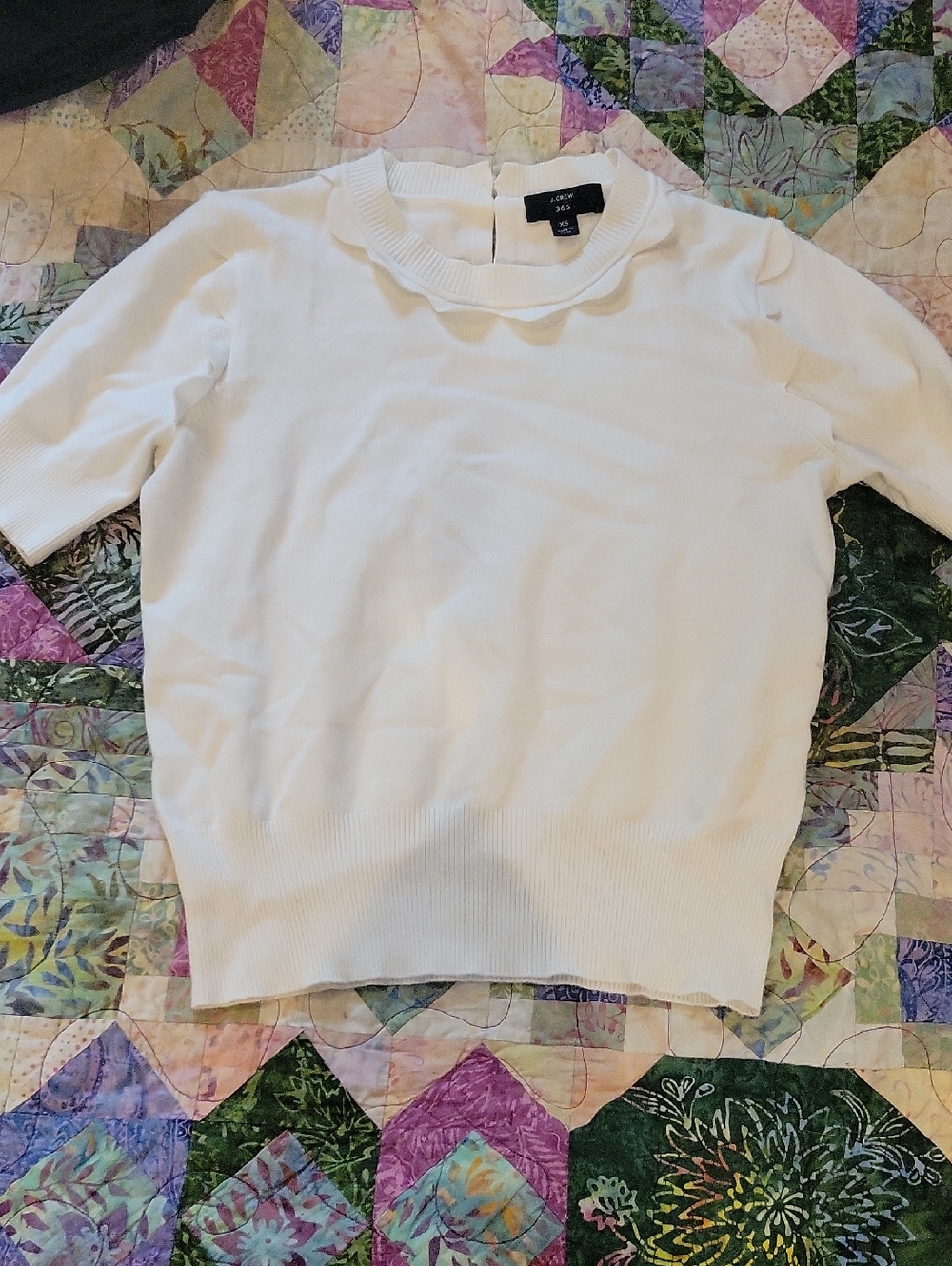 J. Crew White Scalloped Collar Knit Top